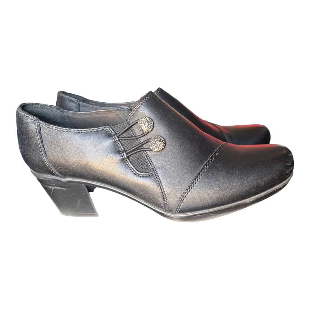 Clarks Emslie Warren Womens Bootie Size 9M Black Leather Shoe Side Zip 2" Heel